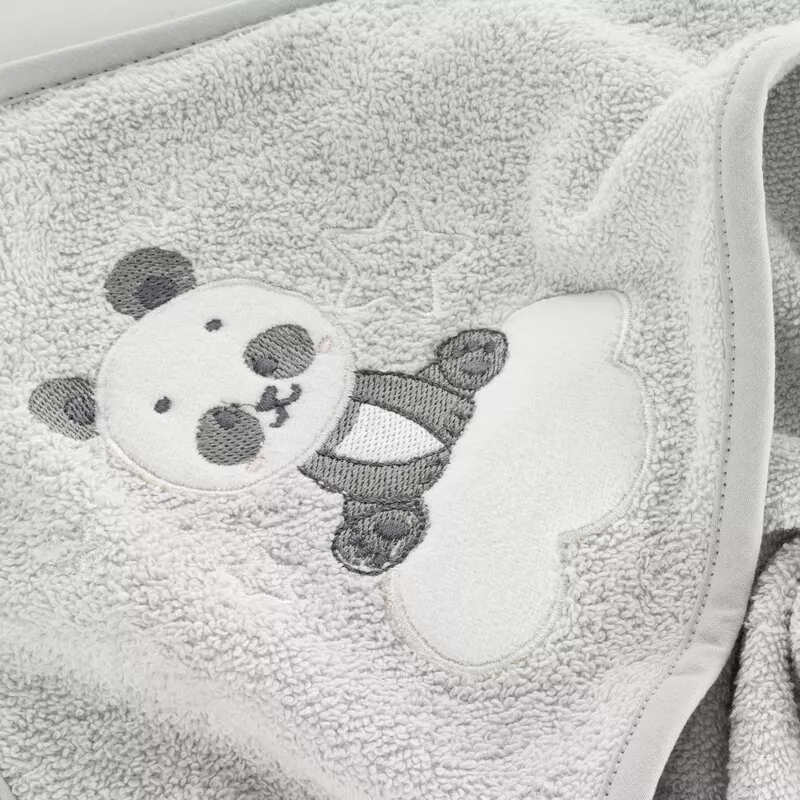 Okrycie kąpielowe 100x100 Baby 63  srebrny Panda ręcznik z kapturkiem 350g/m2 Eurofirany