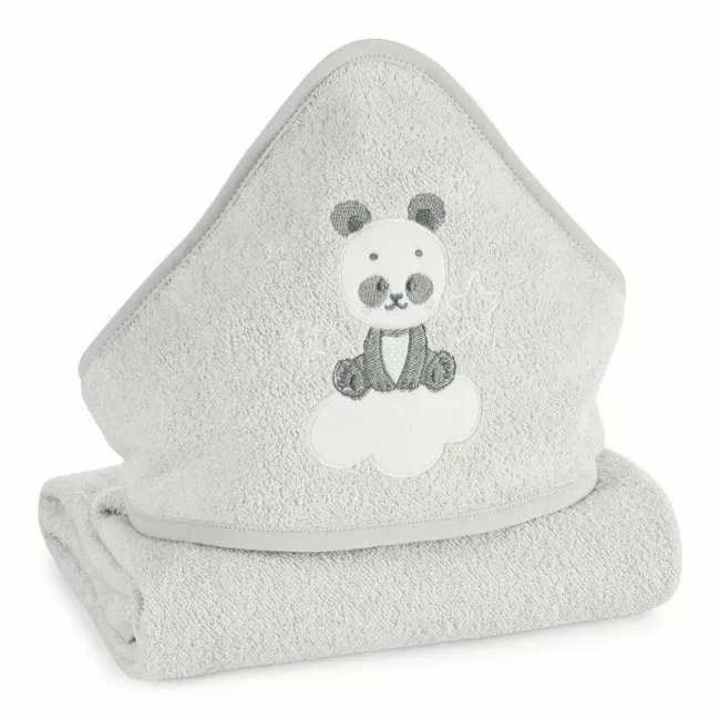 Okrycie kąpielowe 100x100 Baby 63  srebrny Panda ręcznik z kapturkiem 350g/m2 Eurofirany