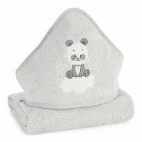 Okrycie kąpielowe 100x100 Baby 63 srebrny Panda ręcznik z kapturkiem 350g/m2 Eurofirany