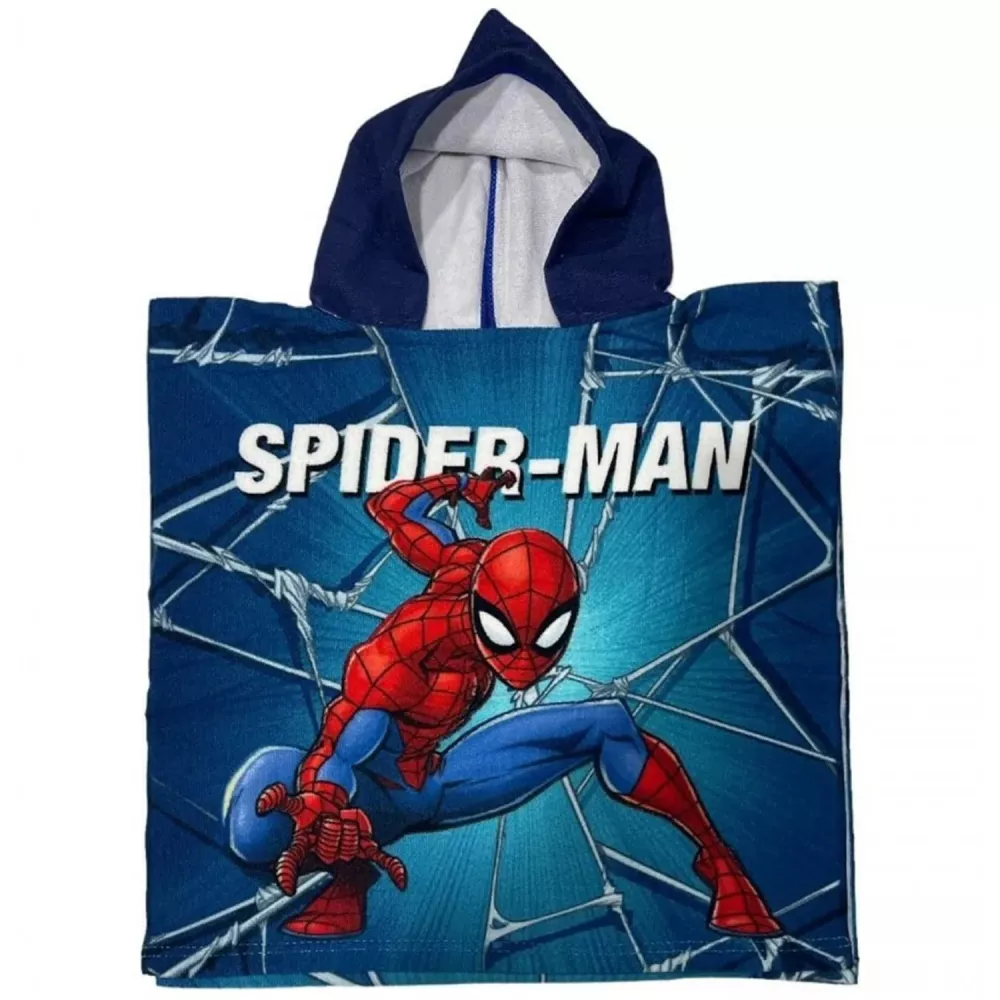 Poncho dla dzieci 50x100 Spiderman  niebieski ręcznik z kapturem dziecięcy S24