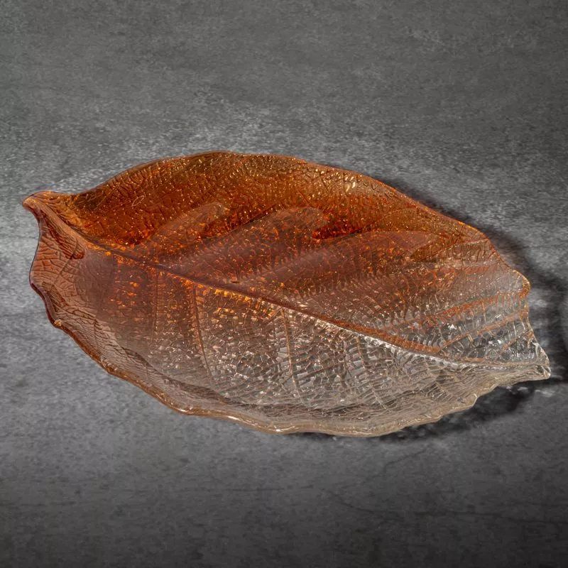 Patera dekoracyjna 35x24x3 Sava  pomarańczowa liść szklana Eurofirany